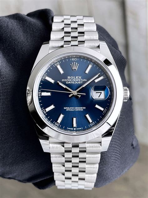 rolex datejust white gold blue face|rolex datejust 41mm blue 126300.